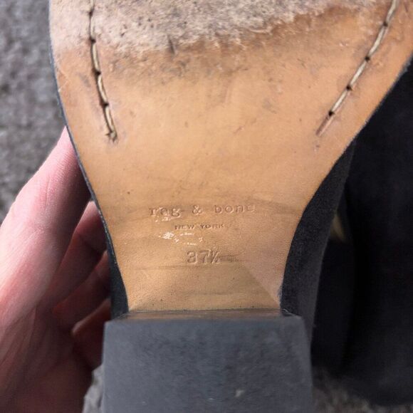 Rag & Bone Ryland Suede Ankle Boots Womens Size 7.5 Black Cap Toe Made in Italy - Picture 11 of 11